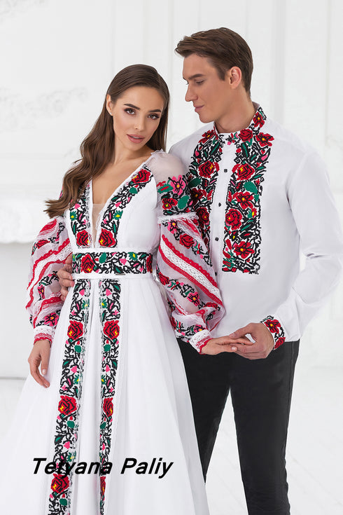 Dress Maina, man's shirt Timur (red embroidery)