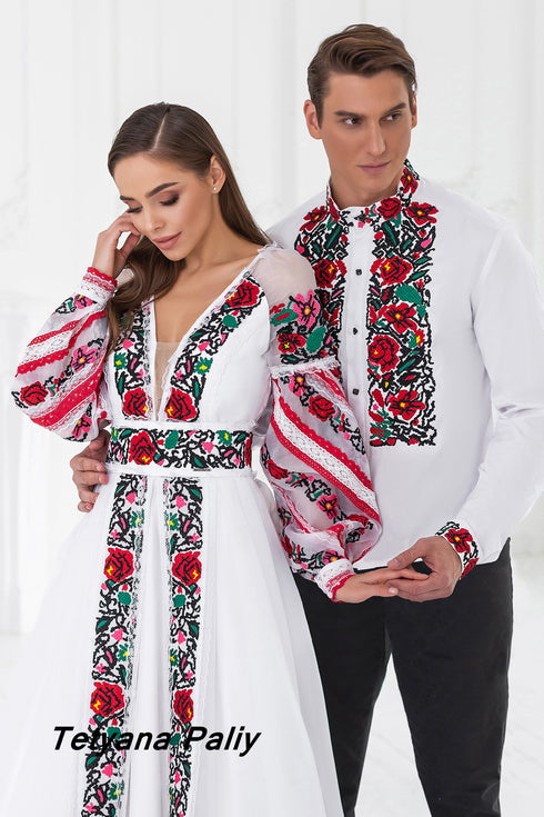 Dress Maina, man's shirt Timur (red embroidery)