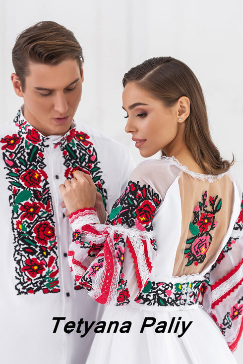 Dress Maina, man's shirt Timur (red embroidery)