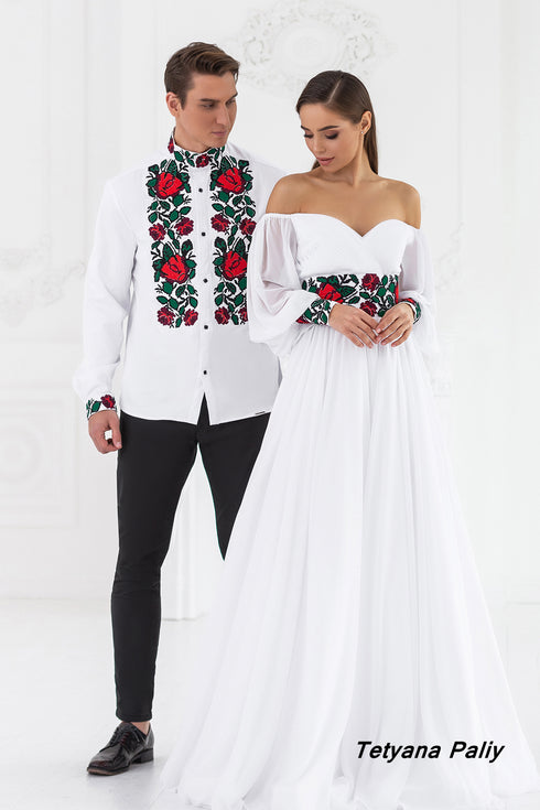 Dress Margarita, man's shirt Bogdan (red-green embroidery)