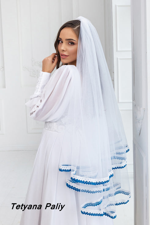 V- 003 Veil ( blue and white lace )