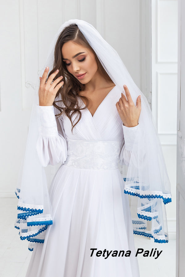 V- 003 Veil ( blue and white lace )