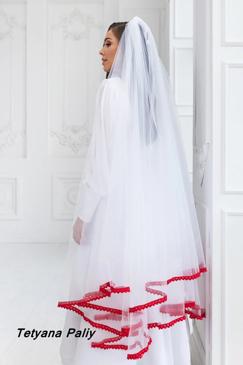 V- 004 Veil ( red lace ) Ready in 7 working days