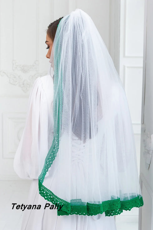 V- 006 Veil ( green lace ) Ready in 7 working days