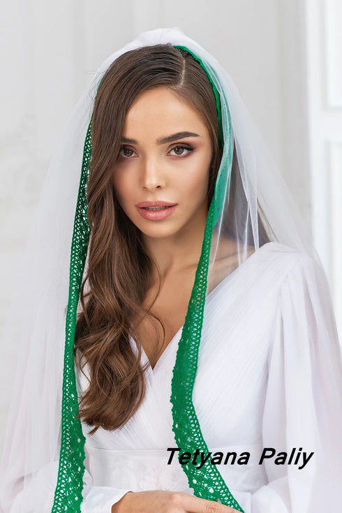 V- 006 Veil ( green lace ) Ready in 7 working days