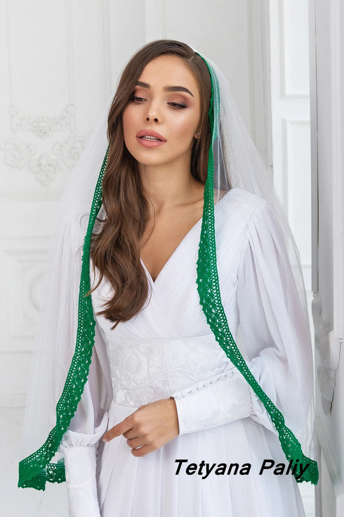 V- 006 Veil ( green lace ) Ready in 7 working days