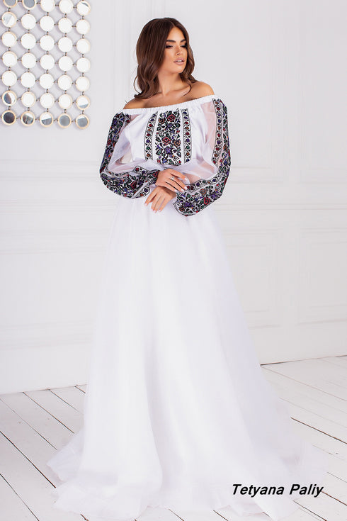 Women's set of Berta (blouse, belt, skirt). Matei men's shirt.