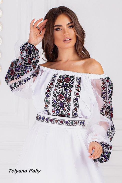 Berta women's set (blouse, belt, skirt) black embroidery