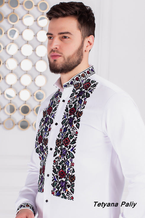 Women's set of Berta (blouse, belt, skirt). Matei men's shirt.