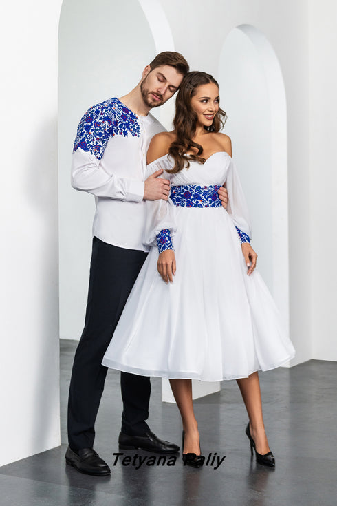 Margarita dress, midi length . Dmytro men's shirt .