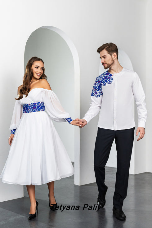 Margarita dress, midi length . Dmytro men's shirt .