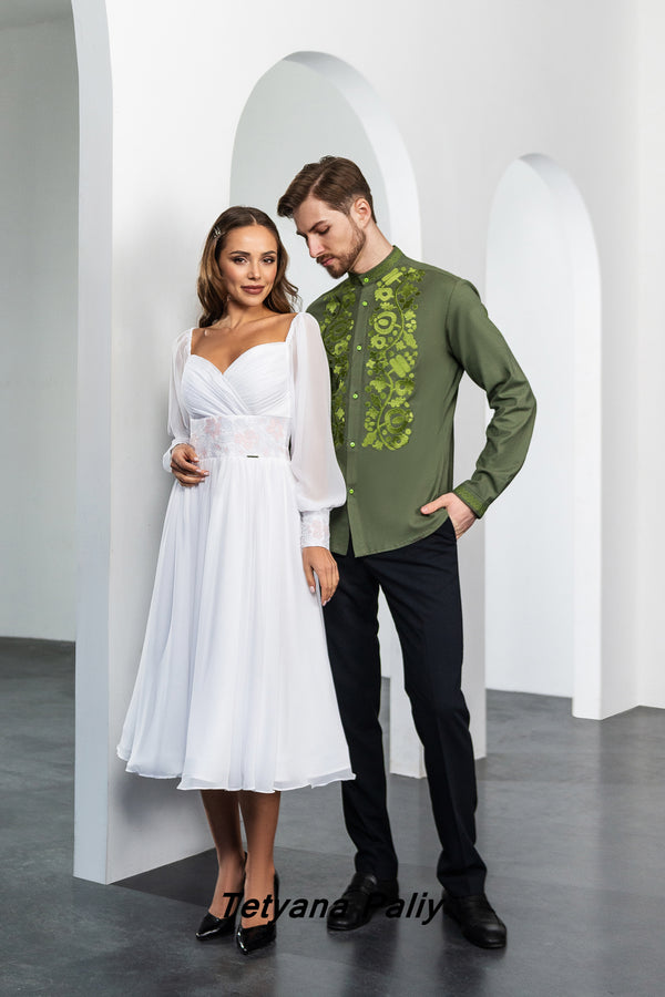 Dress Nizhana midi and Vyshyvanka Piter military