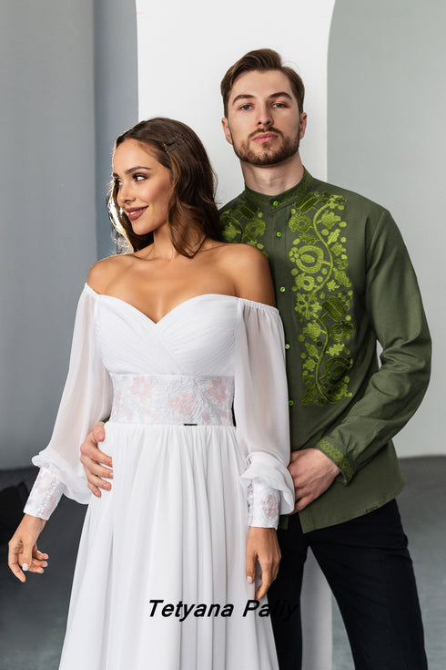 Dress Nizhana midi and Vyshyvanka Piter military