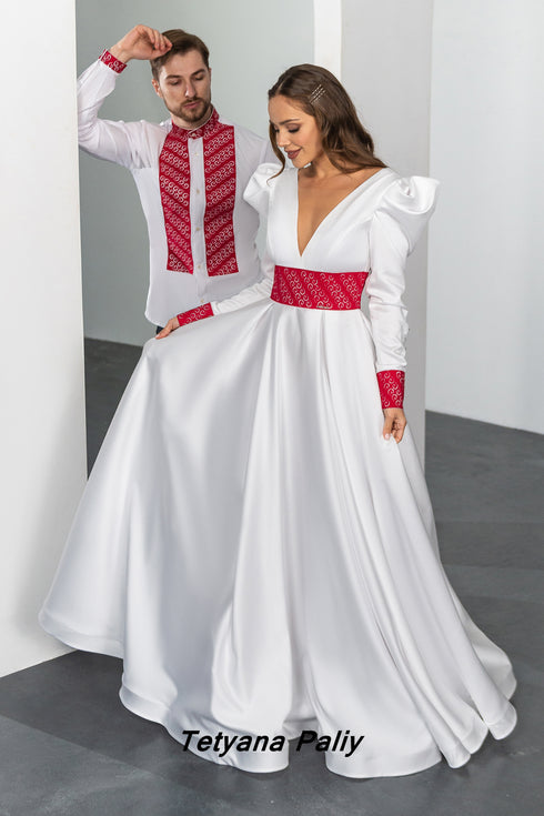 Dress Yana, man's shirt Yakiv (red embroidery)