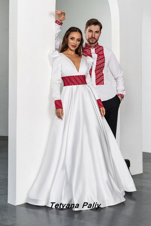 Dress Yana, man's shirt Yakiv (red embroidery)