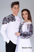 Women's set Berta (blouse, belt, skirt), men's shirt Dmytro, black embroidery
