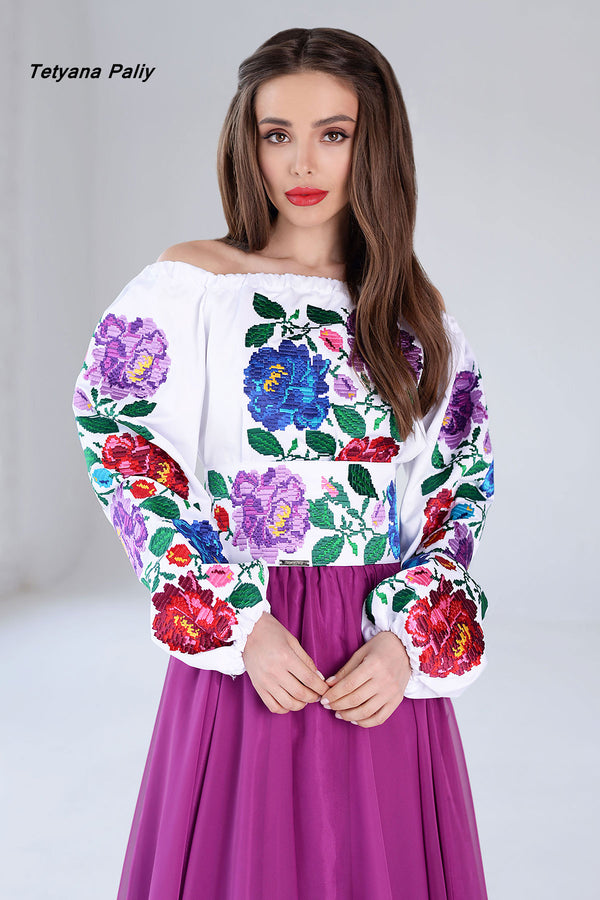 Women's set Assol (blouse, belt, midi skirt purple)