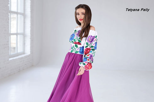 Women's set Assol (blouse, belt, midi skirt purple)