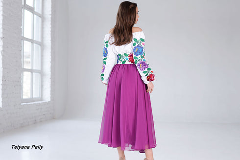 Women's set Assol (blouse, belt, midi skirt purple)