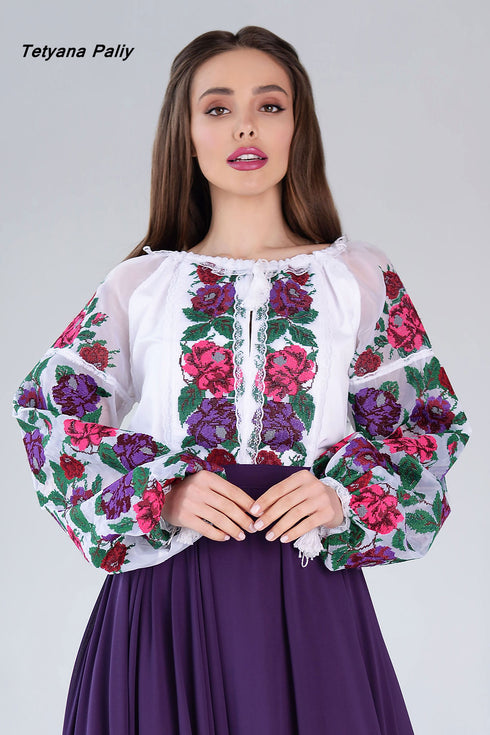 Kupava women's set (blouse, belt, long skirt), purple skirt