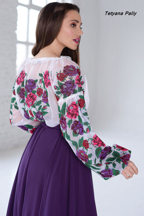 Kupava women's set (blouse, belt, long skirt), purple skirt