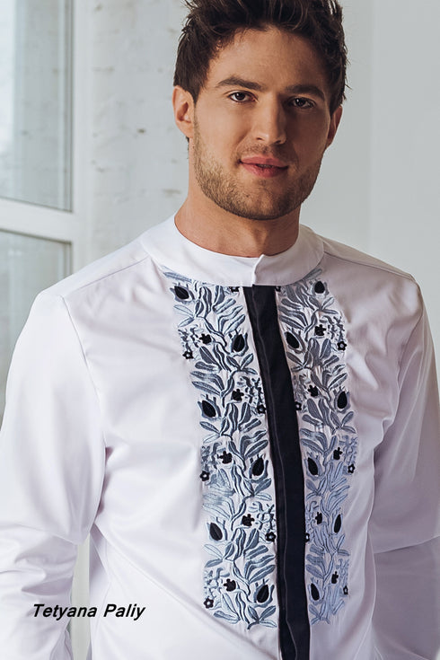 Women's set Monica (blouse, belt, skirt), men's shirt Denis