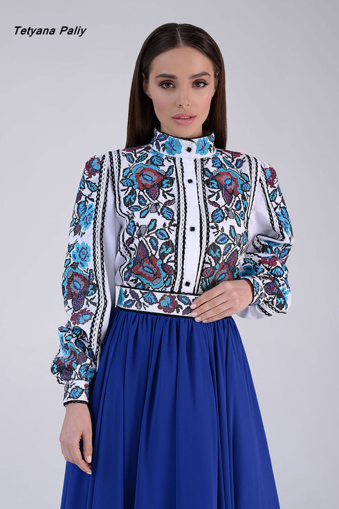Embroidered shirt Bohemia (blue embroidery)