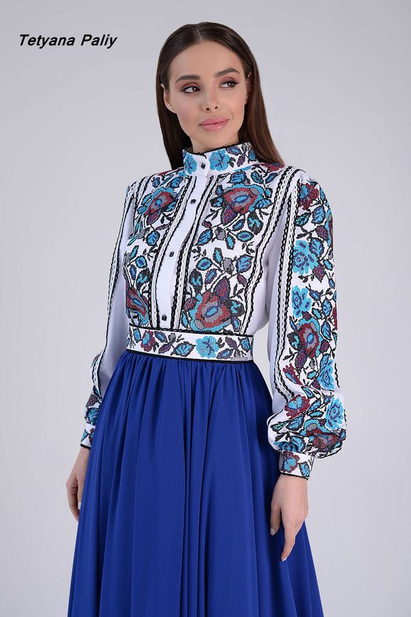 Embroidered shirt Bohemia (blue embroidery)