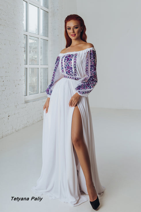 Berta women's set (blouse, belt, skirt) purple embroidery