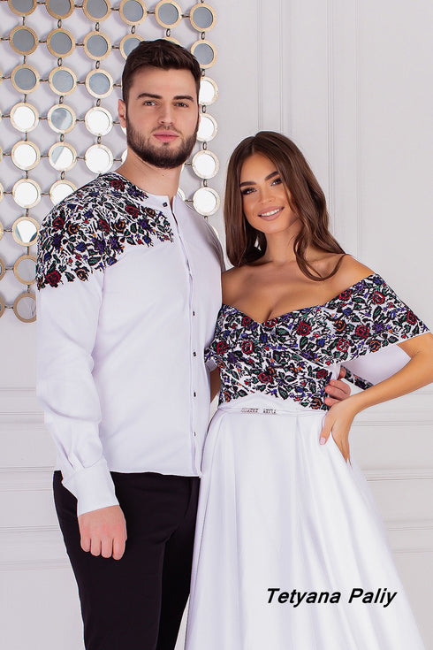 Yulianna dress, Dmytro men's shirt. With black embroidery.