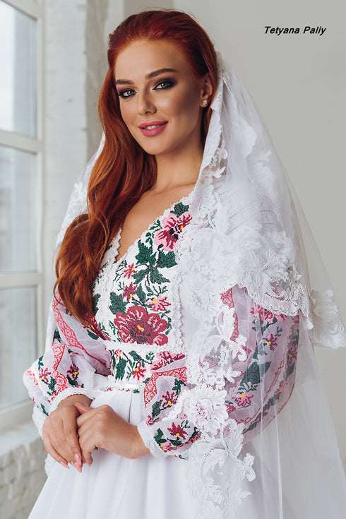 Rose dress with train, Roman men's shirt