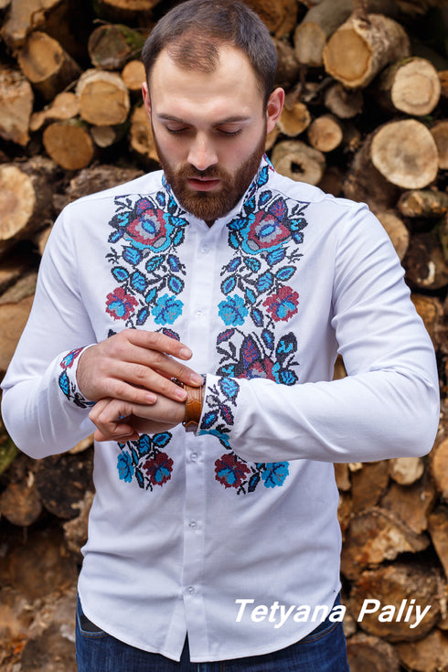 Women's Vyshyvanka Bohemia and men's Vyshyvanka Bohdan blue embroidery