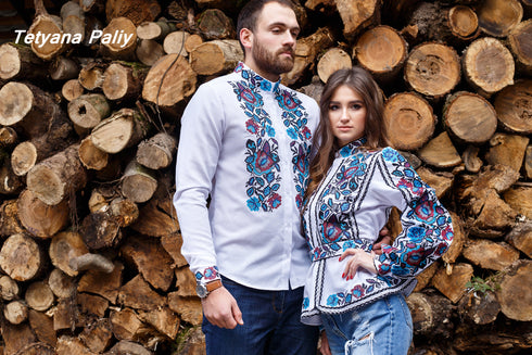 Women's Vyshyvanka Bohemia and men's Vyshyvanka Bohdan blue embroidery