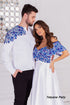 Yulianna dress, Dmytro men's shirt. With blue embroidery.