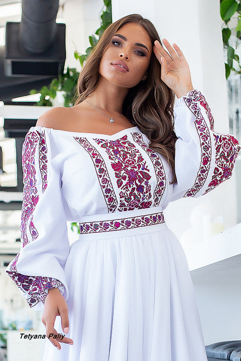 Berta women's set (blouse, belt, skirt) marsala embroidery