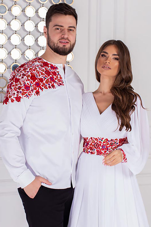 Dress Petunia and Men's shirt Dmytro (red embroidery)