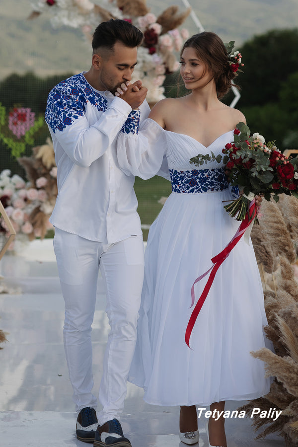 Margarita dress, midi length . Dmytro men's shirt .