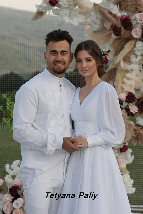 Dress Petunia, embroidery white on white, men's shirt Peter