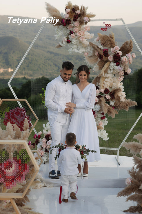 Dress Petunia, embroidery white on white, men's shirt Peter