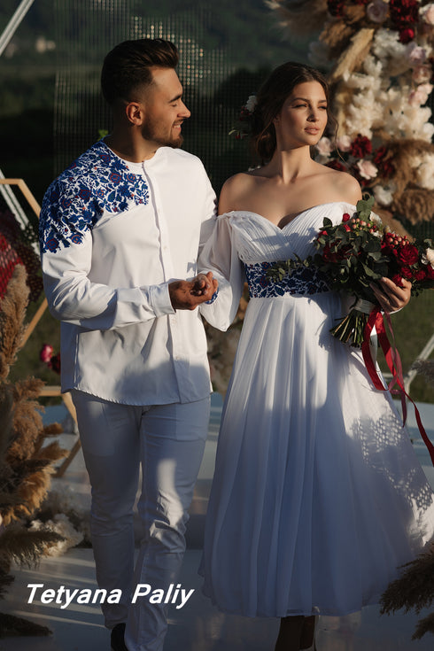 Margarita dress, midi length . Dmytro men's shirt .